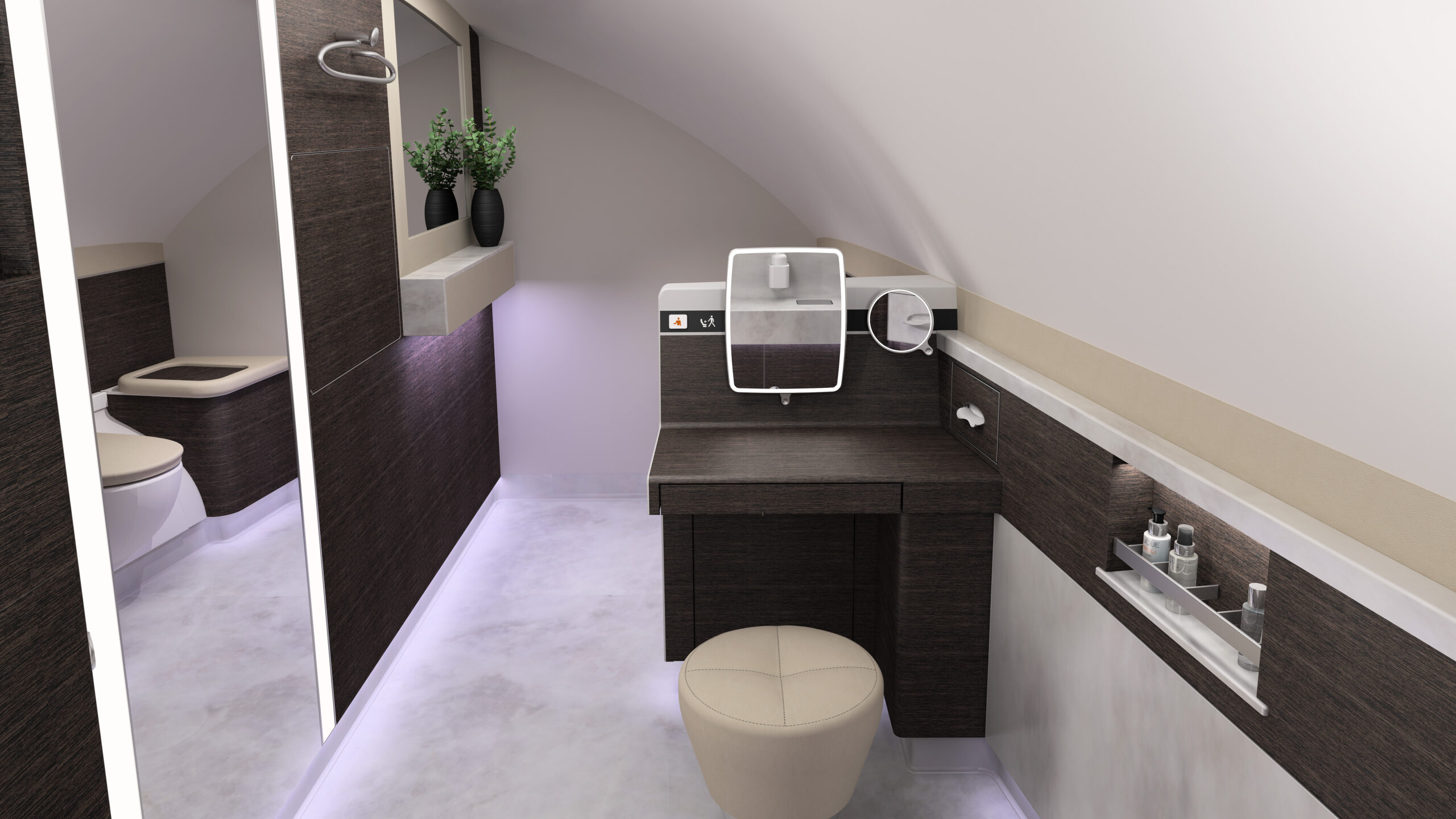 A380-SIA-FC-Modern bathroom with sleek design.